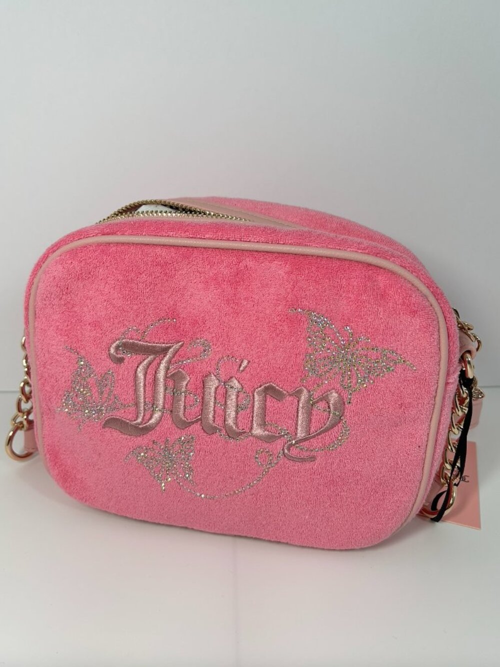 Juicy Couture Pink Velour Rhinestone Camera Bag Y2K Coquette NWT